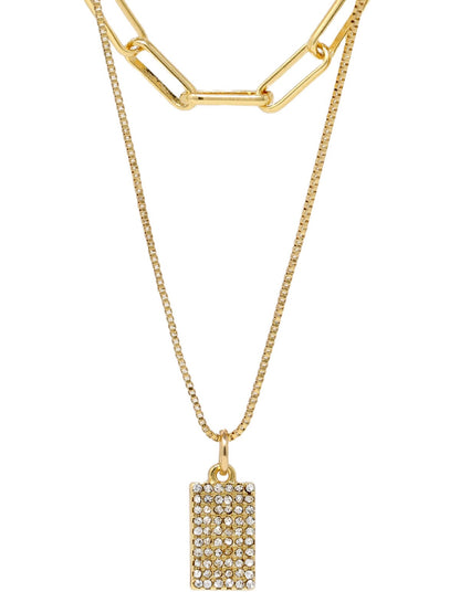 Gold Layered Necklace Set, Triple Layer Charm Necklace with Detangler Clasp, Pave Crystal 3 Strand Necklace, Gift for Her