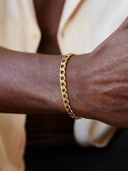 Men Chain Bracelet Gold Plated Cuban Curb Bracelet 6MM 8.3 Inch Wrist Bracelet Mens Stainless Steel Jewelry