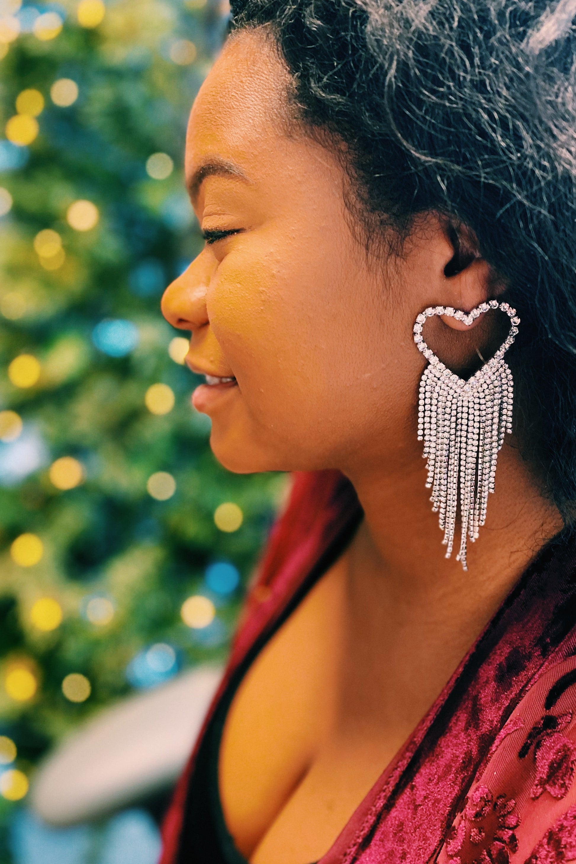Fringed Shine Heart Earrings