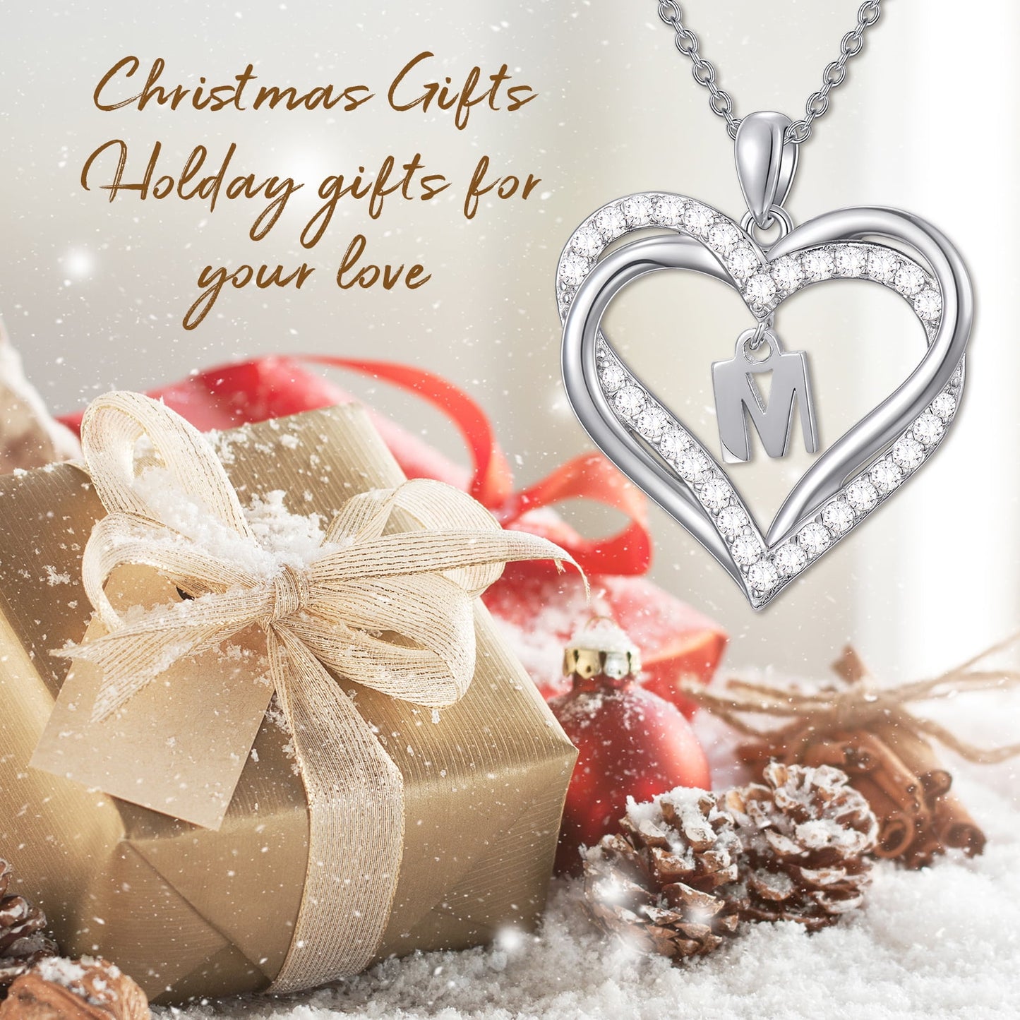Birthday Gifts for Women Initial Necklace for Women S925 Sterling Silver Heart Initial M Alphabet Pendant Necklace Double Heart Necklace Jewelry Anniversary Gifts for Women