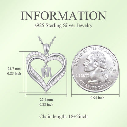 Birthday Gifts for Women Initial Necklace for Women S925 Sterling Silver Heart Initial M Alphabet Pendant Necklace Double Heart Necklace Jewelry Anniversary Gifts for Women