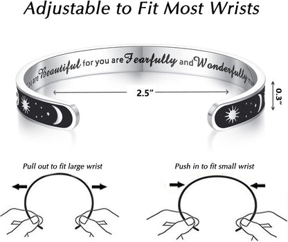 Inspirational Bracelets for Women Teen Girls Personalized Gifts for Daughter Granddaughter Mom Sister Friends Stainless Steel Engraved Cuff Birthday Easter Christmas