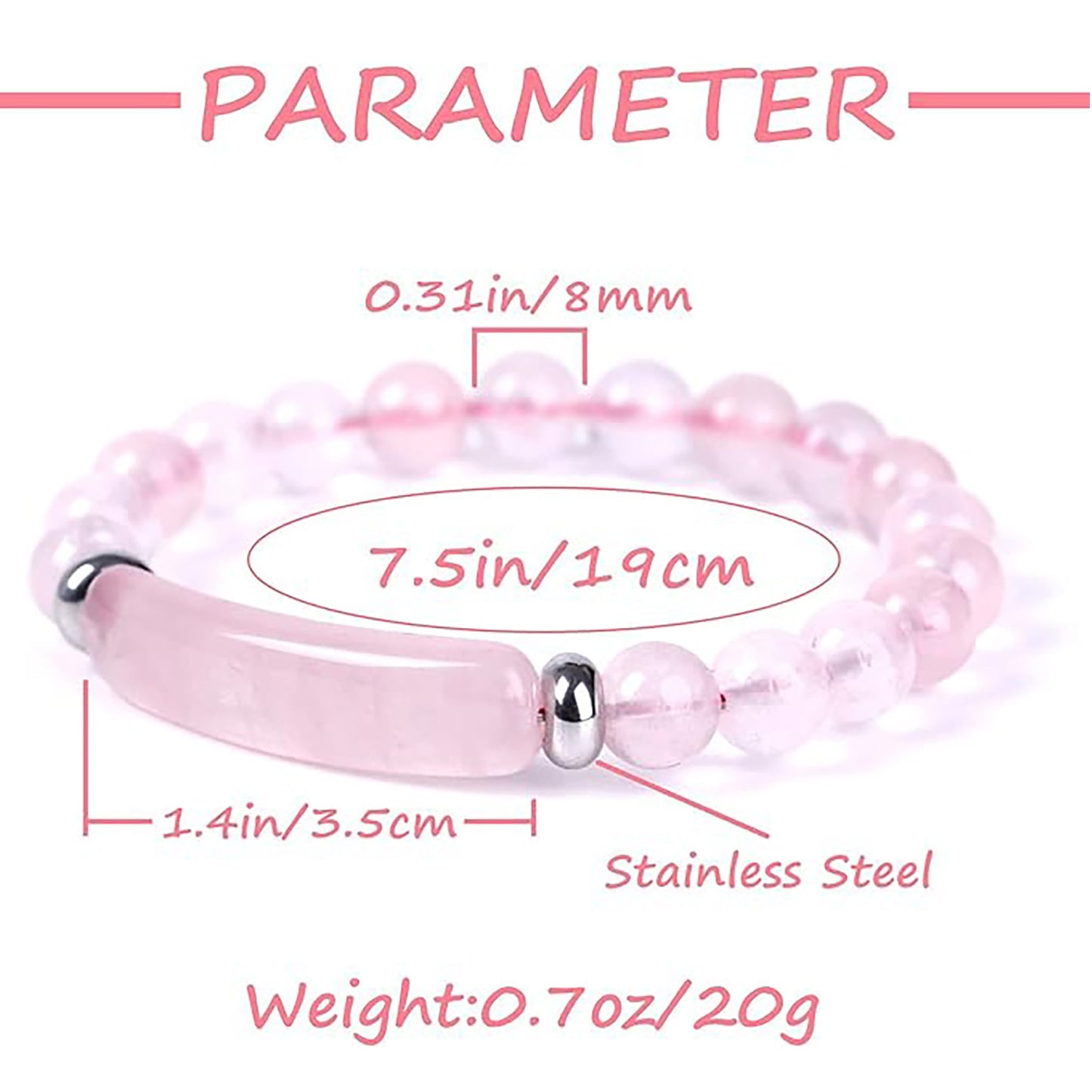 8Mm Rose Quartz Stretch Bracelet Crystal Handmade Bracelet Gifts for Women