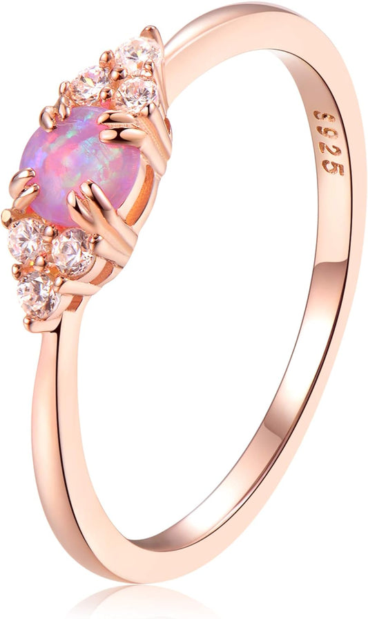 Sterling Silver Halo Opal Stacking Ring Simple Dainty Gold Ring Opal Ring Birthstone Ring 4-10