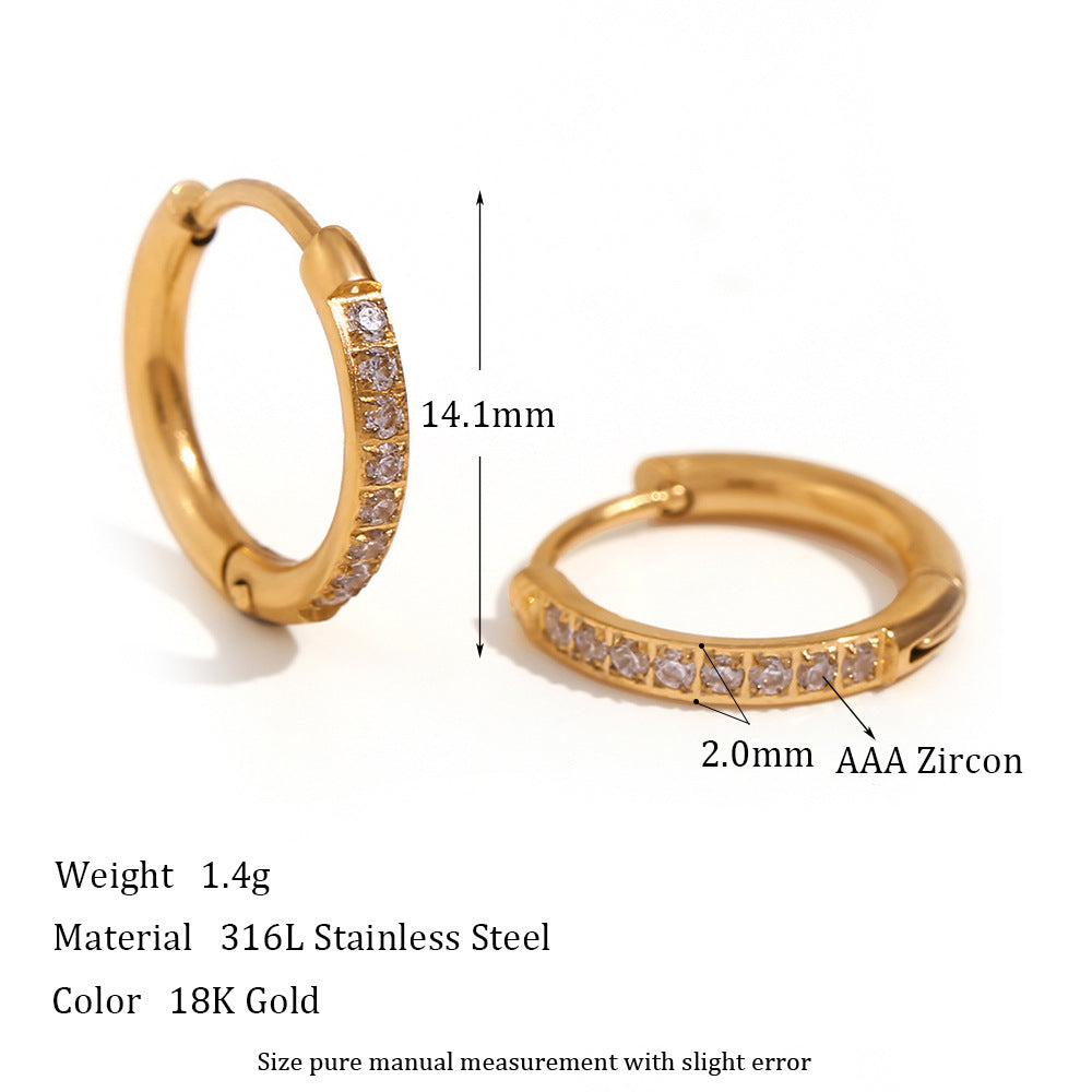 Women'S Fashion Titanium Steel Rounded Edge Zircon Earrings