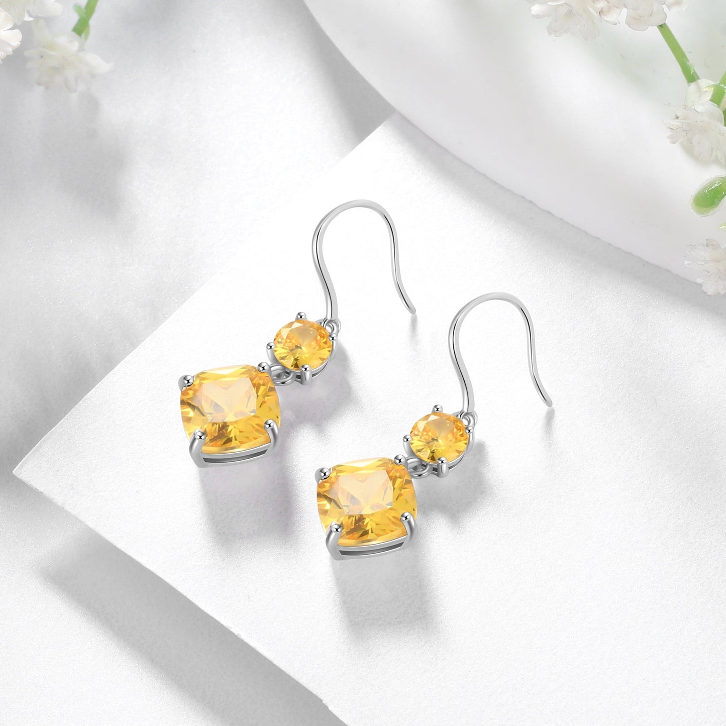 Long Drop Women Earring Citrine November Birthstone Earrings Sterling Silver Yellow Jewelry Mom Birthday Christmas Thanksgiving Gift
