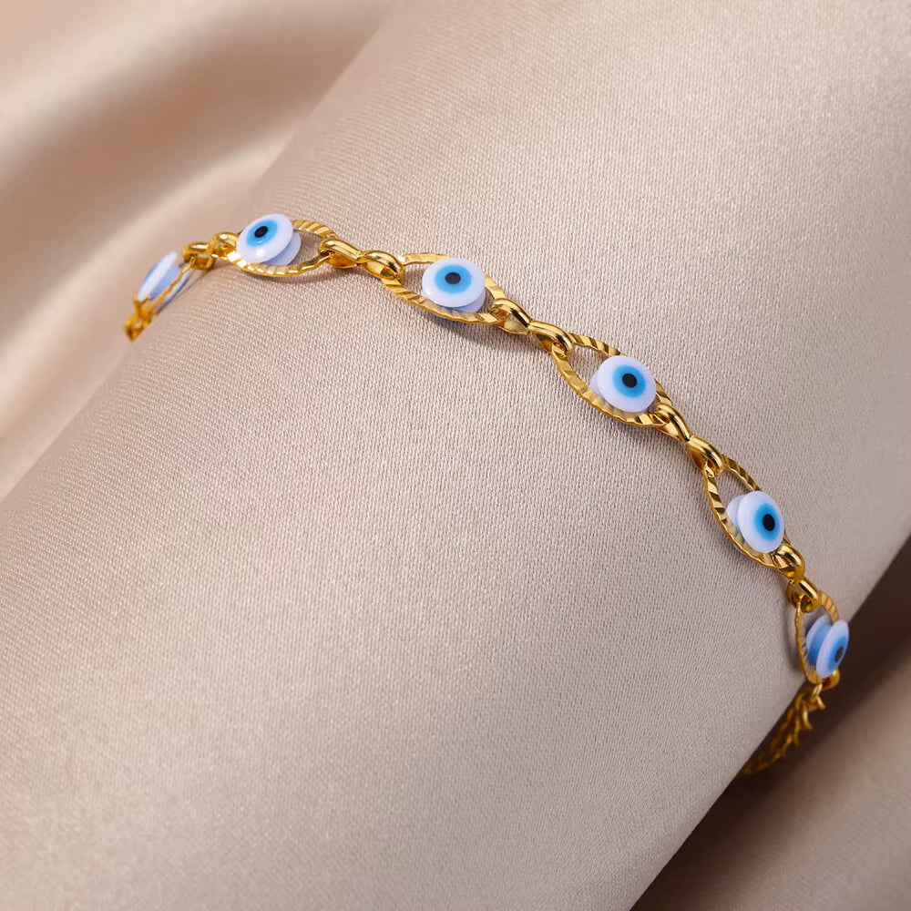 Gothic Rainbow Evil Eye Bracelets for Women Stainless Steel Gold Color Turkish Demon Chain Charm Bracelet Summer Beach Jewelry