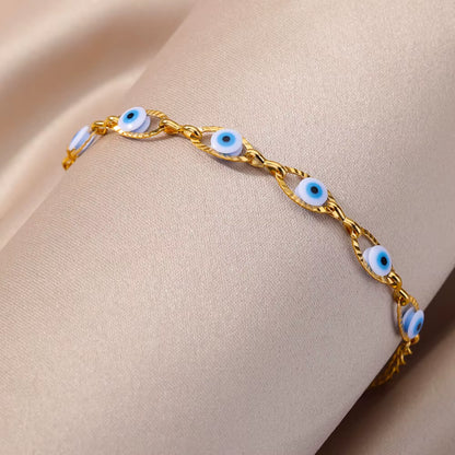Gothic Rainbow Evil Eye Bracelets for Women Stainless Steel Gold Color Turkish Demon Chain Charm Bracelet Summer Beach Jewelry