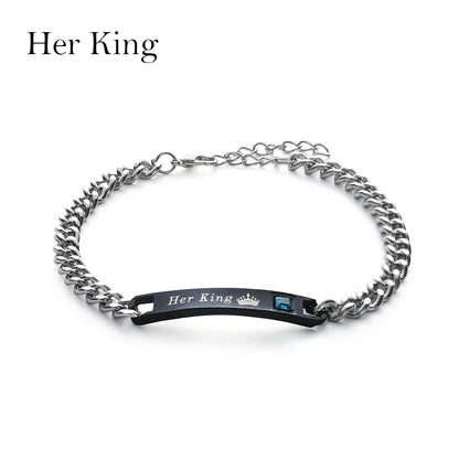 Love Bangle Men and Women Couple Bracelets Her King His Queen Titanium Steel Couple Bracelets Charm Wrist Chain Valentine'S Gift