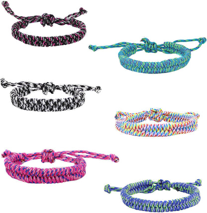 6 Paracord Friendship Bracelets for Boys, Parachute Cord Braided Bracelet Set, Woven Braid String Jewelry, Easter Basket Fillers for Teens, Teenage Stocking Stuffers, Camping Party Favors