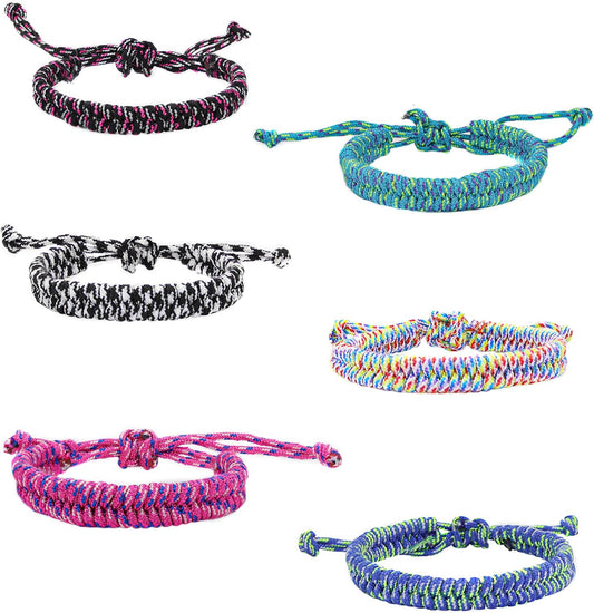 6 Paracord Friendship Bracelets for Boys, Parachute Cord Braided Bracelet Set, Woven Braid String Jewelry, Easter Basket Fillers for Teens, Teenage Stocking Stuffers, Camping Party Favors