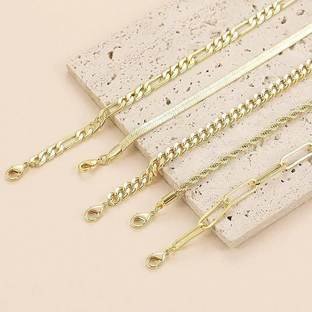 Gold Bracelets for Women, 14K Gold Plated Jewelry Sets for Women Trendy Thin Dainty Stackable Cuban Link Paperclip Chain Bracelet Pack Fashion Accessories Gifts