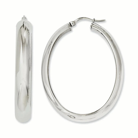 Stainless Steel Polished Hollow Oval Hoop Earrings