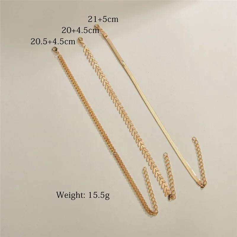 3Pcs/Set Gold Color Simple Chain Anklets for Women Beach Foot Jewelry Leg Chain Ankle Bracelets Women Accessories