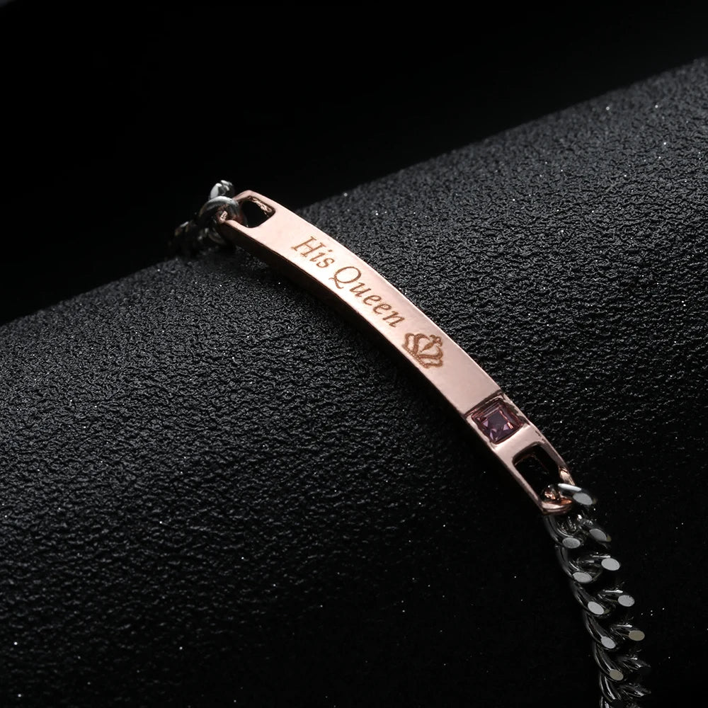 Love Bangle Men and Women Couple Bracelets Her King His Queen Titanium Steel Couple Bracelets Charm Wrist Chain Valentine'S Gift