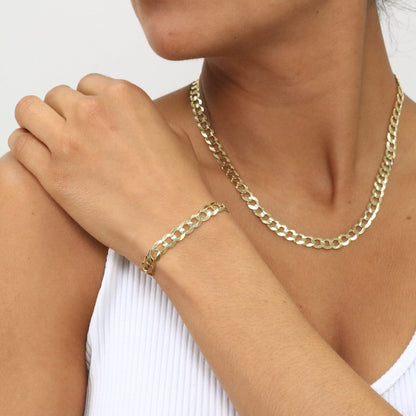 10K Real Yellow Gold Solid Cuban Curb Link 7Mm Chain Bracelet (7"-9") Italian Jewelry for Men
