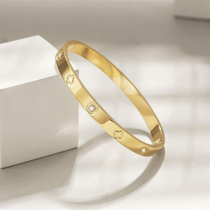 Simple Love Knot Bangle Polished Chunky Bracelet Stainless Steel Gold Gold Silver Plated Adjustable Open Cuff Bracelets for Women Adult Jewelry (Clover)