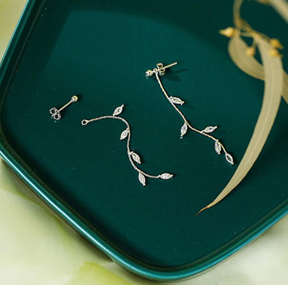 Solid 925 Sterling Silver Droplet Dangle Earrings Chain for Women Teens Olive Leaf Wedding Dangle Earrings Bridal Earrings