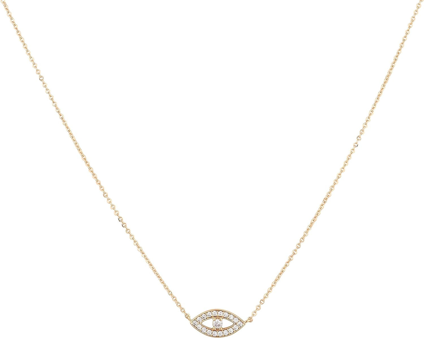 Gold Dainty Evil Eye Necklace for Women 18K Gold Plated Cute Delicate Solitaire Cubic Zirconia Boho Protection Evil Eye Minimalist Simple Necklace