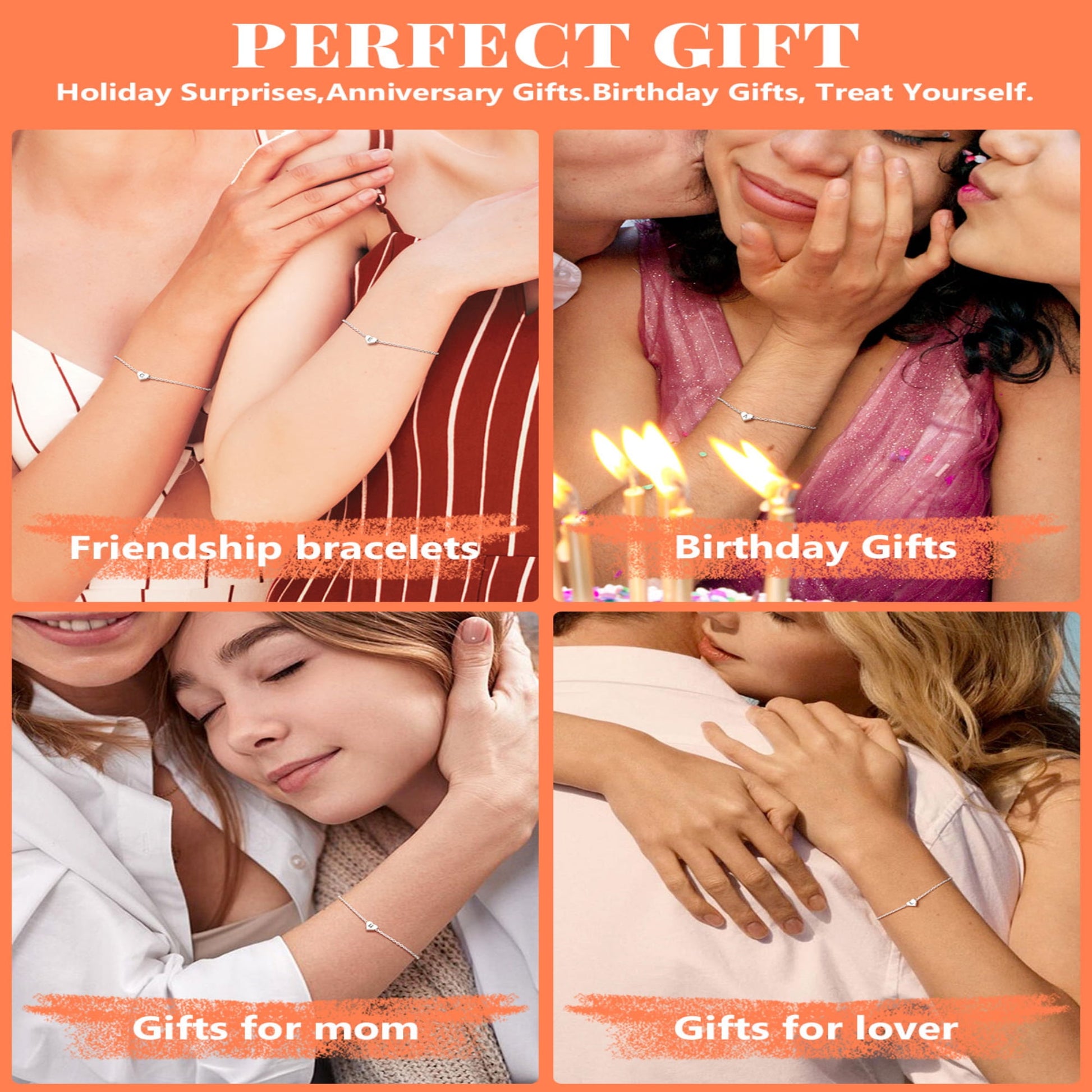 Women Cute Letter Bracelet S925 Sterling Silver Initial Heart Letter U Chain Bracelet Jewelry Gift for Girlfriend/Sister/Niece