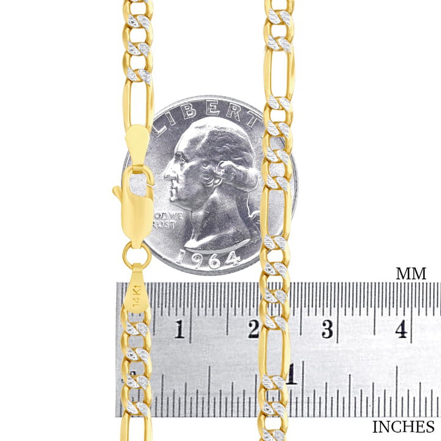 14K Real Yellow Gold Figaro Link 4.5Mm Diamond Cut Pave Chain Bracelet (7"-9") Two Tone Italian Jewelry for Men & Women