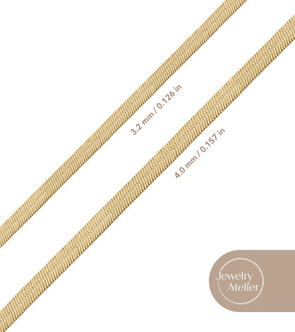 Gold Chain Necklace Collection - 14K Solid Yellow Gold Filled Herringbone/Snake Chain Necklaces for Women and Men with Different Sizes (3.2Mm or 4.0Mm)