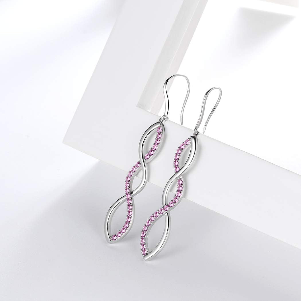 925 Sterling Silver Infinity Dangle Earrings Women Crystal Drop Earrings AAA+ Cubic Zirconia Hook Earrings Girls Dating Jewelry DE0062