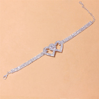 Anklet Double Heart Bracelet Love Barefoot Chain Bling Crystal Ankle Bracelet US