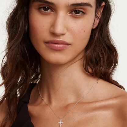 Crown Cross Necklace - Dainty Sterling Silver/14K Gold Cubic Zirconia Pendant