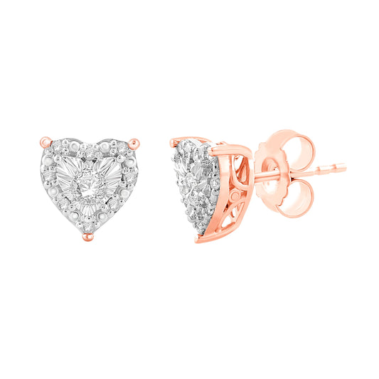 1/4 Cttw Diamond Halo Heart Stud Earrings in Rose Gold Plated Sterling Silver (Color H-I / Clarity I1-I2)