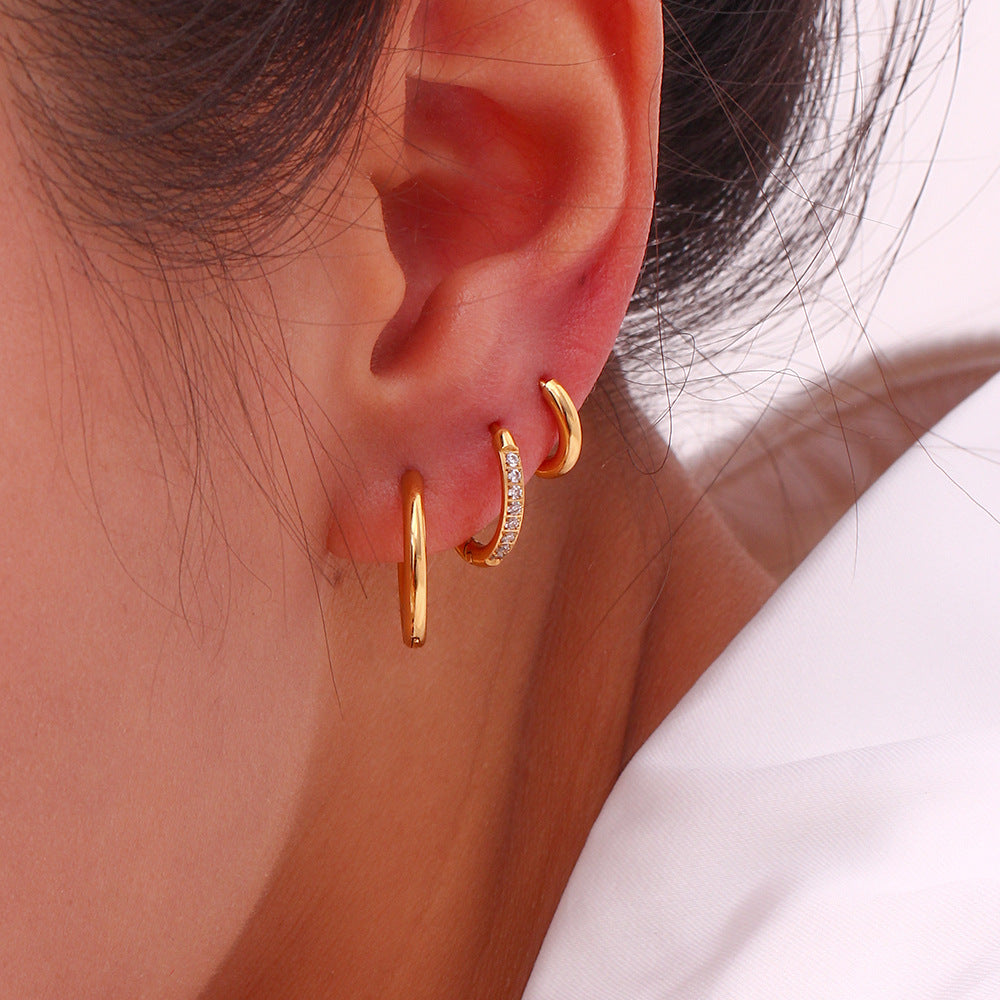 Women'S Fashion Titanium Steel Rounded Edge Zircon Earrings