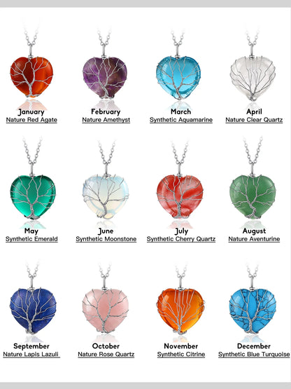 Tree of Life Heart Crystal Necklaces August Birthstone Pendant Nature Aventurine Gemstones Healing Necklaces