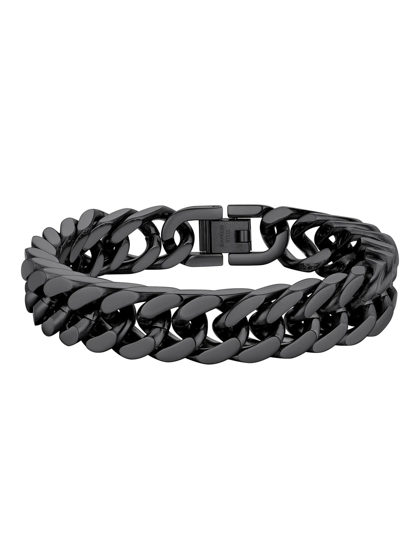 12Mm Cuban Chains Bracelets for Men Black Chunky Stainless Steel Franco Link Bracelet Father'S Day Hand Bracelet Jewelry Birthday Teen Graduation Gifts 7.5 Inch