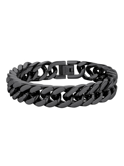 12Mm Cuban Chains Bracelets for Men Black Chunky Stainless Steel Franco Link Bracelet Father'S Day Hand Bracelet Jewelry Birthday Teen Graduation Gifts 7.5 Inch