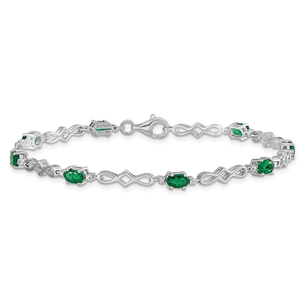 Sterling Silver Rhodium-Plated Emerald and Diamond Bracelet