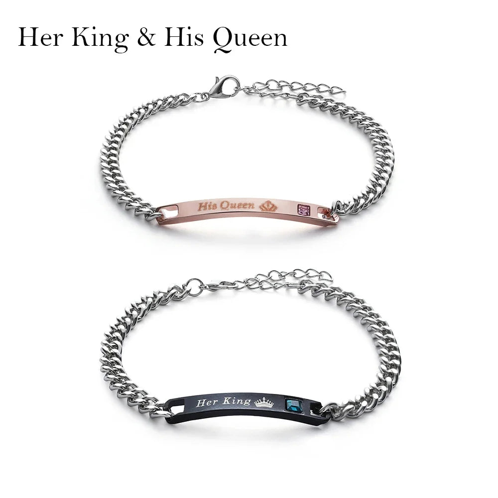 Love Bangle Men and Women Couple Bracelets Her King His Queen Titanium Steel Couple Bracelets Charm Wrist Chain Valentine'S Gift