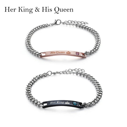 Love Bangle Men and Women Couple Bracelets Her King His Queen Titanium Steel Couple Bracelets Charm Wrist Chain Valentine'S Gift