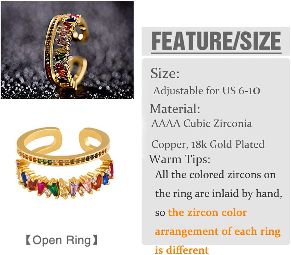 Gold-Plated Butterfly Rings - Vintage Snake Statement Rings with Cubic Zirconia for Women Adjustable Open Rings