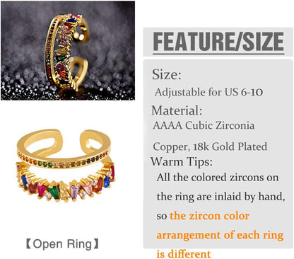 Gold-Plated Butterfly Rings - Vintage Snake Statement Rings with Cubic Zirconia for Women Adjustable Open Rings
