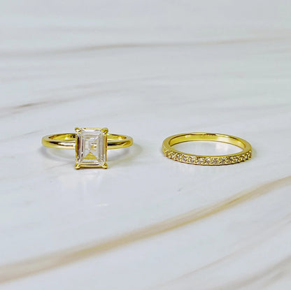 Emerald Cut Solitaire Ring Set of 2
