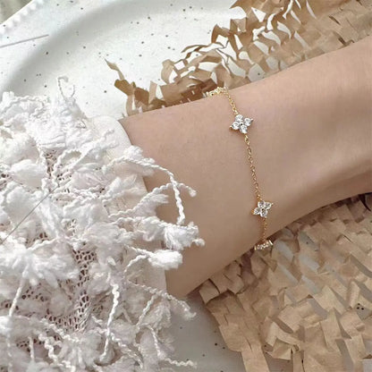 925 Sterling Silver Four-Leaf Clover Zircon Starry 18K Gold Bracelets Women'S Commuting Adjustable Chains Bracelet Jewelry