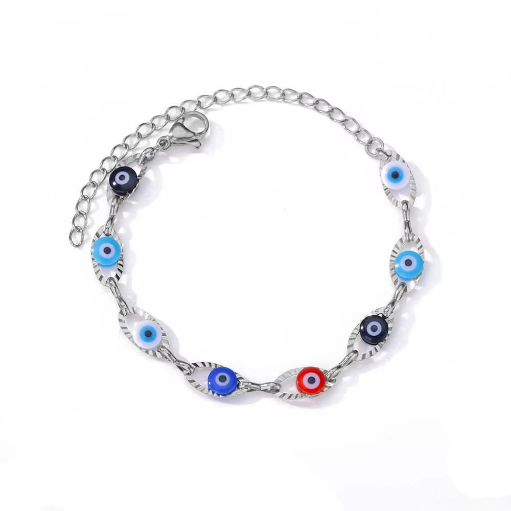 Gothic Rainbow Evil Eye Bracelets for Women Stainless Steel Gold Color Turkish Demon Chain Charm Bracelet Summer Beach Jewelry