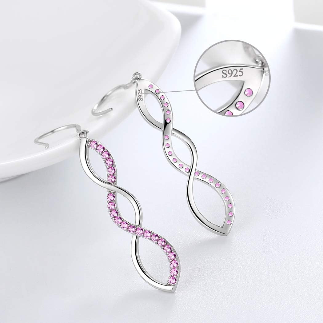 925 Sterling Silver Infinity Dangle Earrings Women Crystal Drop Earrings AAA+ Cubic Zirconia Hook Earrings Girls Dating Jewelry DE0062