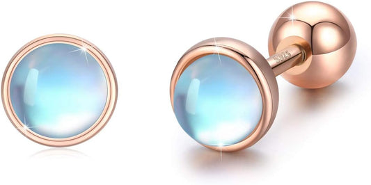 Moonstone Earrings 925 Sterling Silver Tragus Earrings Cartilage Earrings Screw Back Earrings Helix Piercing Jewelry Hypoallergenic Earrings for Women