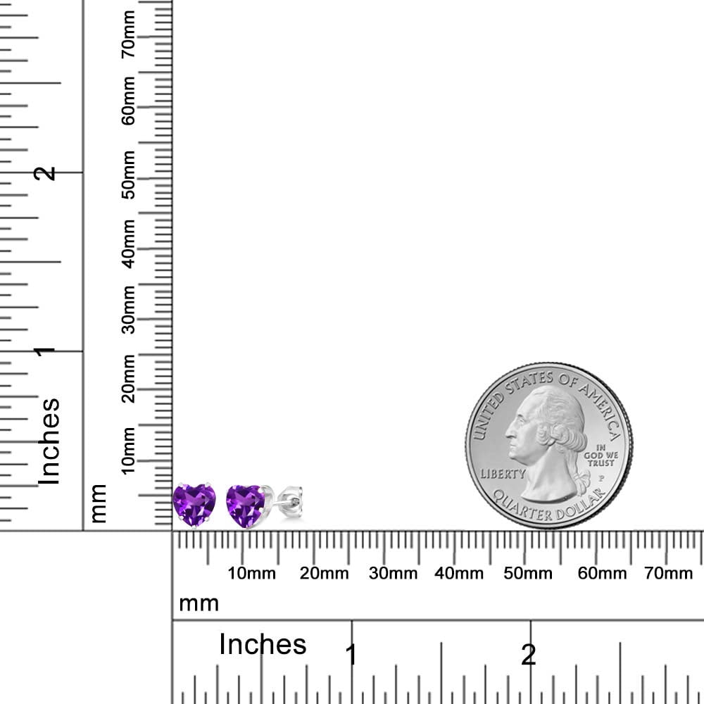 925 Sterling Silver Purple Amethyst Stud Earrings for Women Men (1.48 Cttw, Gemstone Birthstone, Heart Shape 6MM)