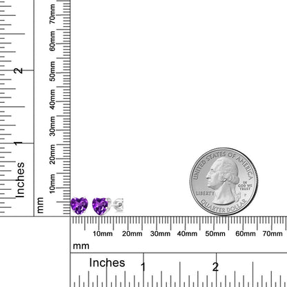 925 Sterling Silver Purple Amethyst Stud Earrings for Women Men (1.48 Cttw, Gemstone Birthstone, Heart Shape 6MM)