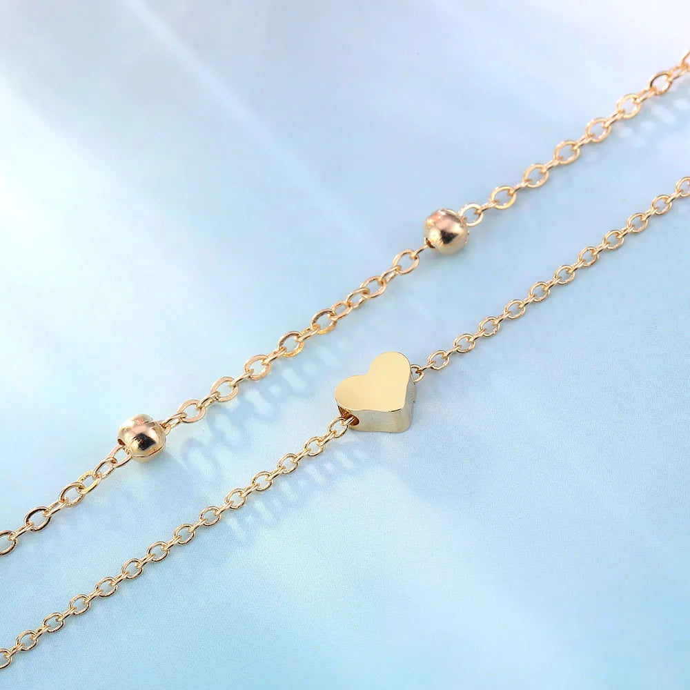 Women'S Anklet Bohemian Layered Heart Anklet Summer Beach Anklets on Foot Ankle Bracelets for Women Leg Chain