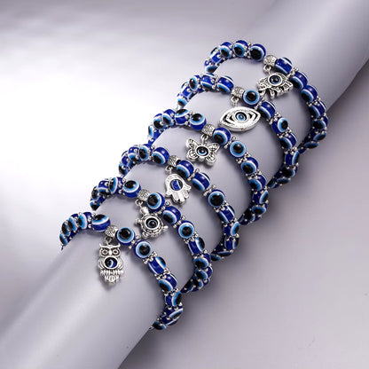 Classic Turkish Lucky Evil Eye Bracelets for Men Women Blue Evil Eye Palm Butterfly Pendant Beads Bangles Handmade Charm Jewelry