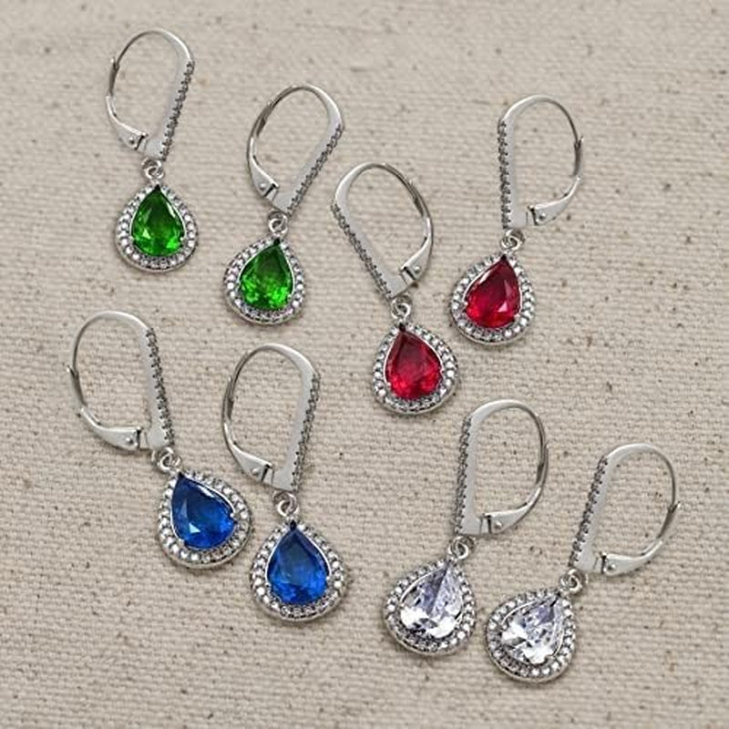 2 Cttw Cubic Zirconia Teardrop Dangle Earrings for Women Rhodium Plated 925 Sterling Silver