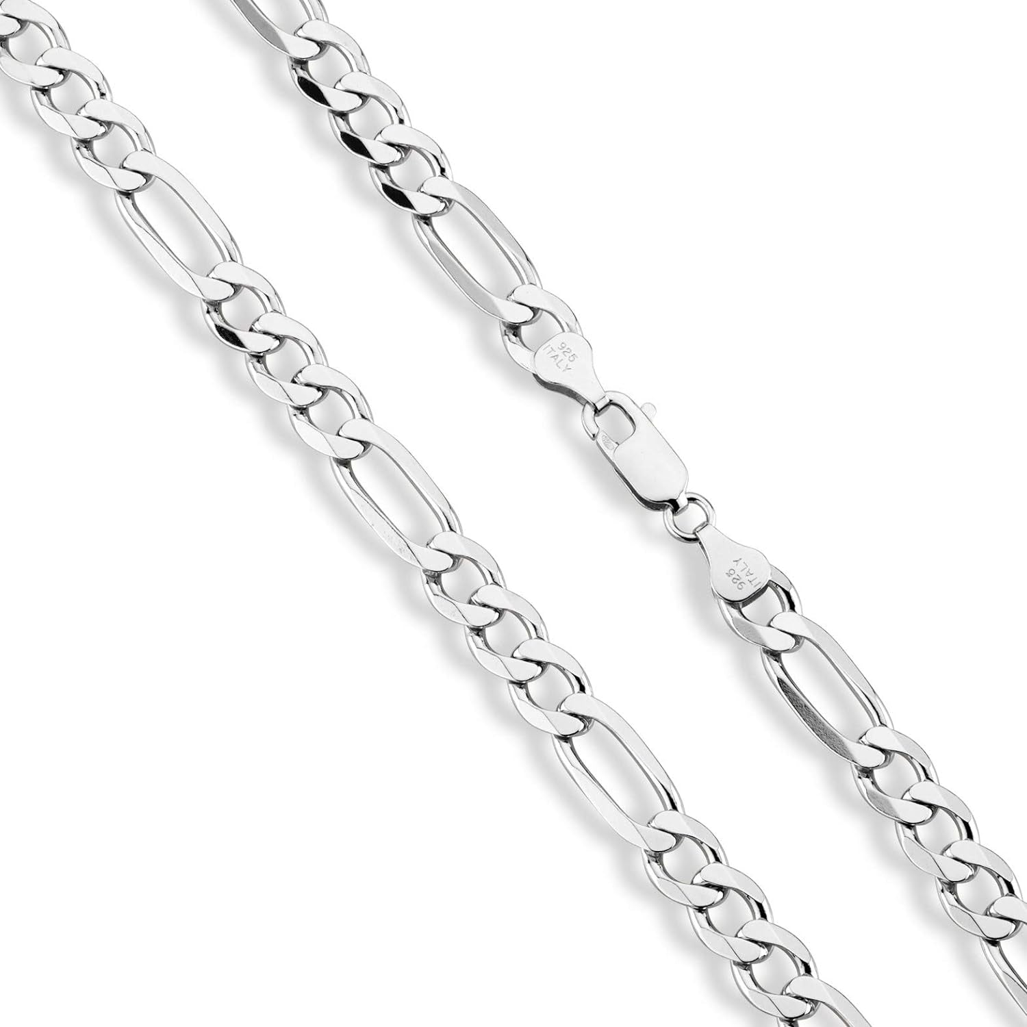 Italian 925 Sterling Silver 7Mm Solid Diamond-Cut Figaro Link Chain Necklace for Men, Made in Italy